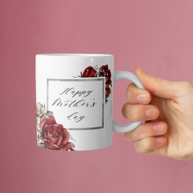 Taza De Café Elegante Roses Rojos Rústicos Felices Día de la Ma (Subido por el creador)