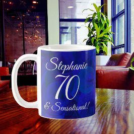 Taza De Café Elegante Royal Blue 70 y cumpleaños sensacional