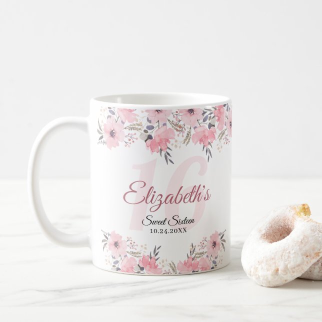Taza De Café Elegante Rubor Floral dulce rosa 16 (Con donut)