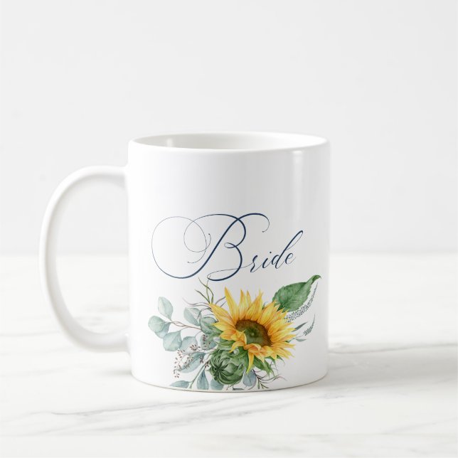 Taza De Café Elegante Rústica Novia Sunflower Eucalyptus Floral (Izquierda)