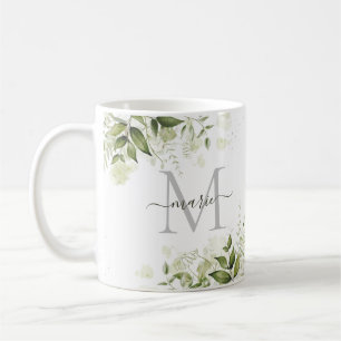 Taza De Café Elegante Rústico Sage Green Botánico Floral Nombre