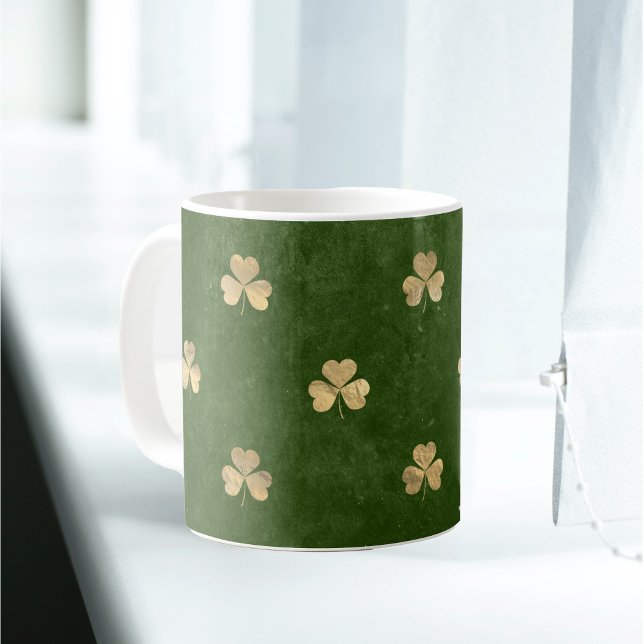Taza De Café Elegante Shamrock de oro verde (Subido por el creador)