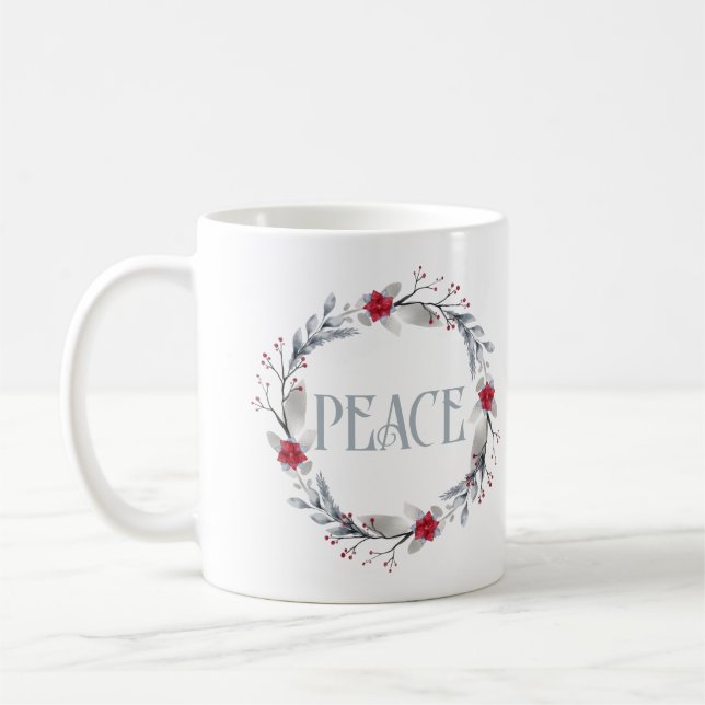 Taza De Café Elegante Silver Red Wreath Peace (Izquierda)