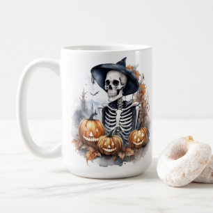 Taza De Café Elegante Skeleton Halloween acuarela