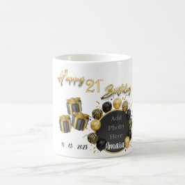 Taza De Café Elegante souvenir negro y dorado 21 cumpleaños Mug