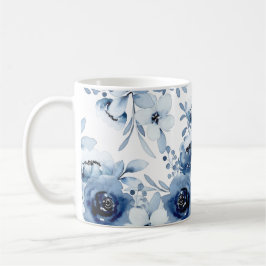 Taza De Café Elegante Stormy Blue Floral Watercolor