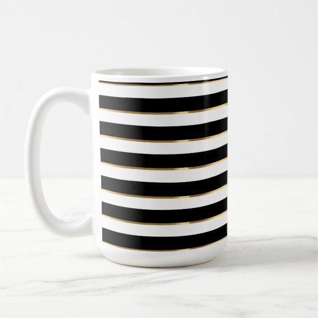 Taza De Café Elegante Stripe Black Gold White (Izquierda)
