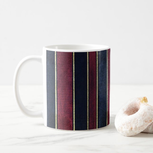 Taza De Café Elegante Stripe Gold Burgundy Black Mug (Con donut)