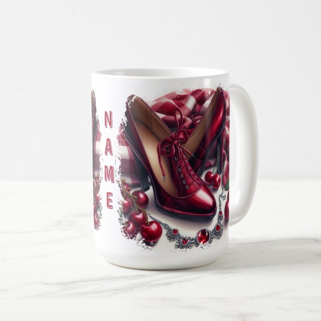Taza De Café Elegante tacones rojos altos con cereza (Anverso derecho)