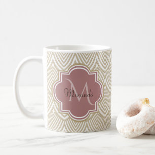 Taza De Café Elegante Tan Arcos Vieiras Mauve Monograma Nombre