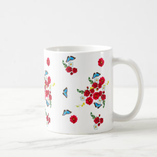 Taza De Café "Elegante tapete de impresión de rosa roja"