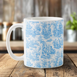 Taza De Café Elegante tela azul de jouy
