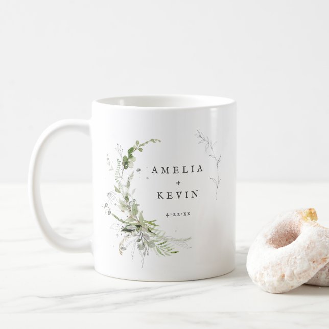 Taza De Café Elegante Tierra Verde Nombres Personalizados Fecha (Con donut)