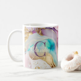 Taza De Café Elegante Tinta Líquida de Mármol de Monograma