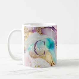 Taza De Café Elegante Tinta Líquida de Mármol de Monograma