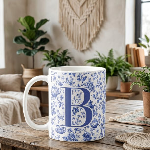 Taza De Café Elegante Toile de Chinoiserie con Inicial Personal