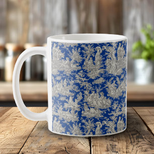 Taza De Café Elegante Toile De Jouy Vintage Azul Oscuro