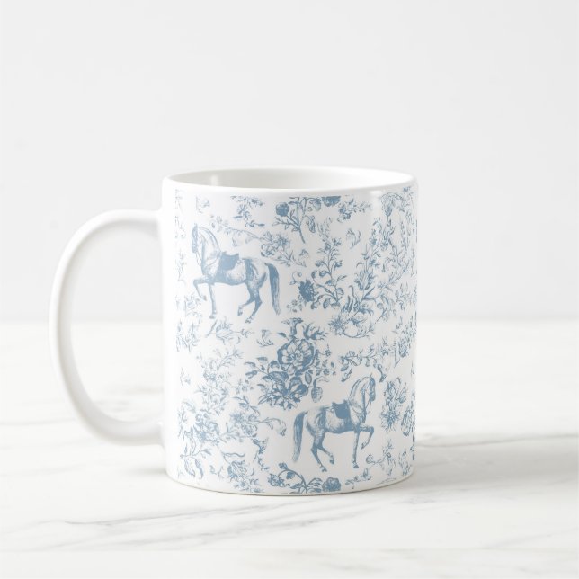 Taza De Café Elegante Toile Floral Ecuestre Azul  (Izquierda)