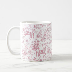 Taza De Café Elegante Toile Floral Ecuestre Rosa 