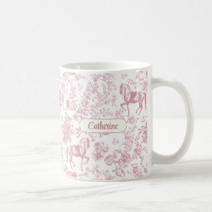 Taza De Café Elegante Toile Floral Ecuestre Rosa Nombre