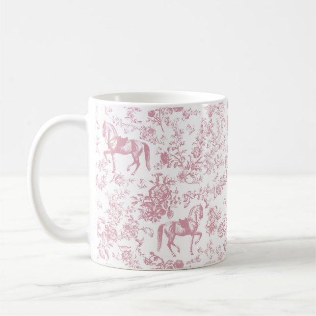 Taza De Café Elegante toile floral rosa de equitación  (Izquierda)