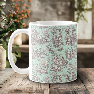 Taza De Café Elegante toile gris de menta vintage de jouy