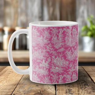 Taza De Café Elegante toile rosa caliente de jouy
