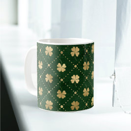 Taza De Café Elegante trébol de oro verde