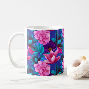 Taza De Café Elegante Tropical Rosa Azul Púrpura Verde