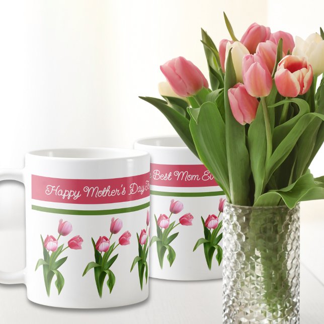 Taza De Café Elegante Tulipán de Primavera Rosa Feliz Día de la (Subido por el creador)
