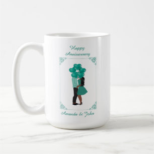 Taza De Café Elegante turquesa Feliz Aniversario Personalizado 