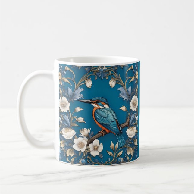 Taza De Café Elegante Turquoise Kingfisher Bird Floral (Izquierda)
