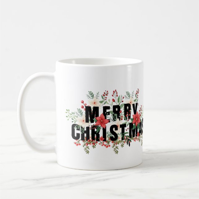 Taza De Café Elegante Typografía Negra Feliz Navidad (Izquierda)