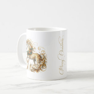 Taza De Café Elegante Unicornio de Navidad Blanco y Dorado
