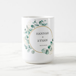 Taza De Café Elegante Verde Eucalipto Dorado Personalizado