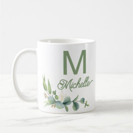 Taza De Café Elegante verde Monograma Nombre personalizado y in