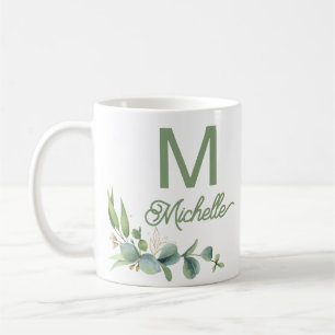 Taza De Café Elegante verde Monograma Nombre personalizado y in