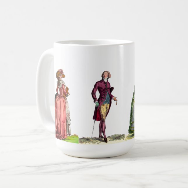 Taza De Café Elegante vestido de Regencia de Moda Rosa y Verde  (Anverso izquierdo)