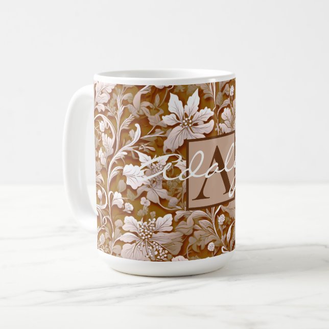 Taza De Café Elegante victoriano terracota boho floral blanco (Anverso izquierdo)