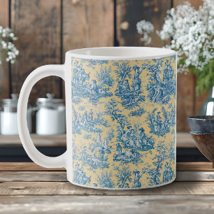Taza De Café Elegante Vintage Amarillo Teal Toile de Jouy Franc