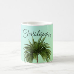 Taza De Café Elegante Vintage Palm Tree Green