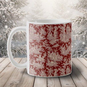 Taza De Café Elegante Vintage Rojo Oscuro Toile Campestre Franc