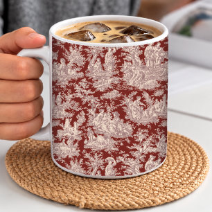 Taza De Café Elegante Vintage Rojo Oscuro Toile Campestre Franc