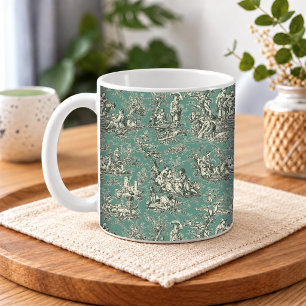 Taza De Café Elegante Vintage Verde Menta Toile Francés Campo