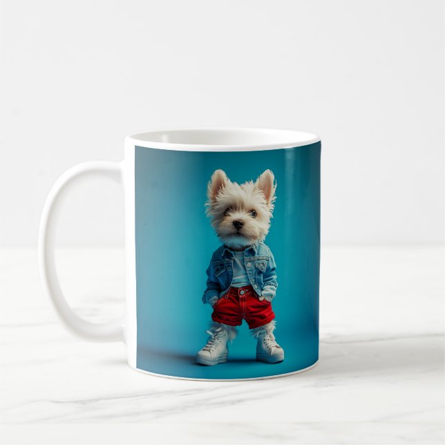 Taza De Café Elegante Westin Pup en Denim y Sneakers (Izquierda)