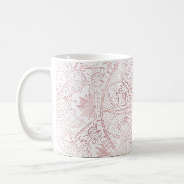 Taza De Café Elegante White Rose Gold Oye Sun Moon Mandala (Izquierda)