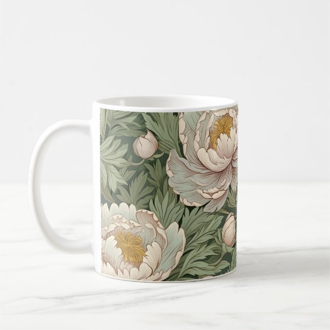 Taza De Café Elegante William Morris Style Peony Flowers Mug (Izquierda)