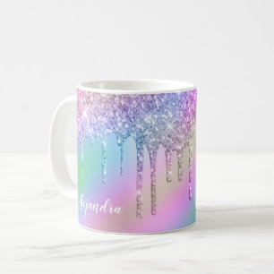 Taza De Café Elegante y colorido goteo de purpurinas holográfi