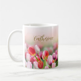 Taza De Café Elegante y colorido Tulip Florals Nombre personali