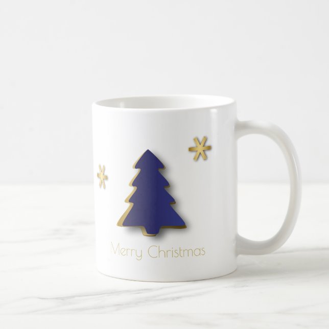 Taza De Café Elegante y elegante árbol de Navidad azul dorado (Derecha)